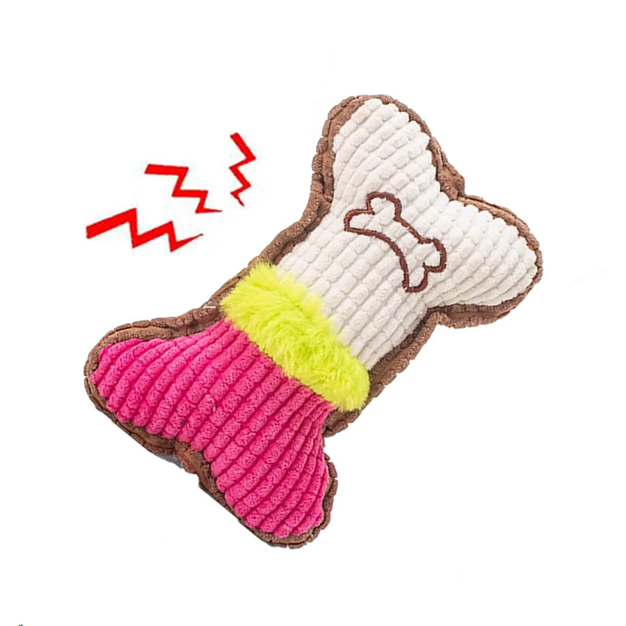 Squeaky Plush Dog Bone Chew Toy