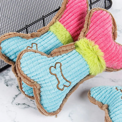 Squeaky Plush Dog Bone Chew Toy